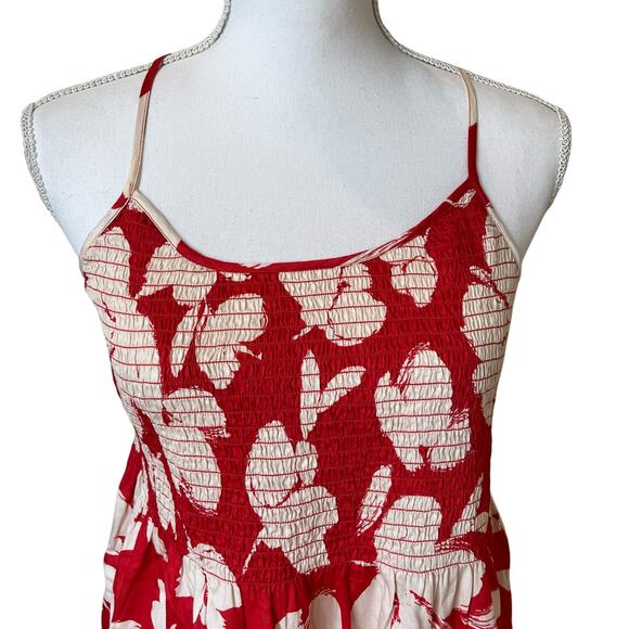 Gap Dress Sundress Size Medium Red Beige Cotton Smocked Tiered NWT - Picture 2 of 10